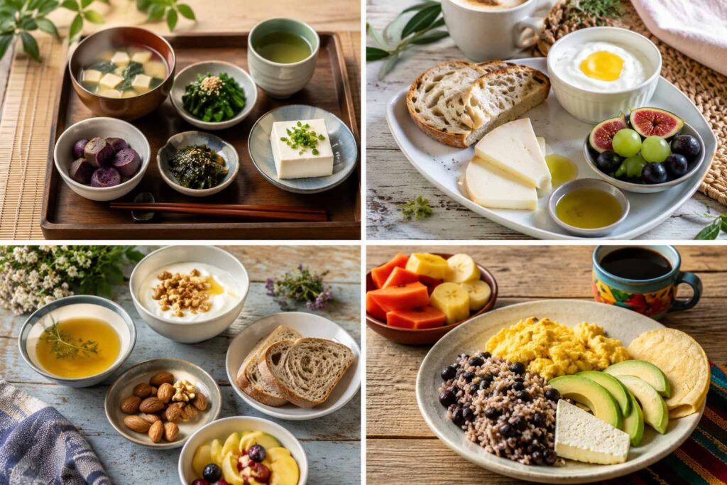 Four different breakfast from the Blue Zones.